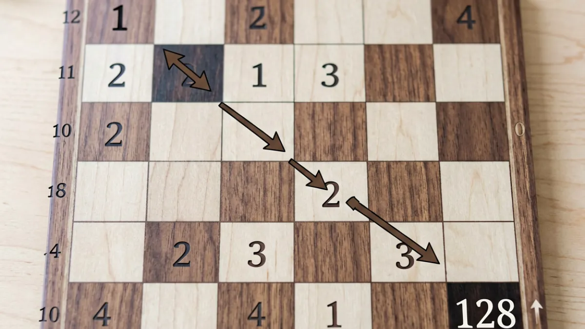 2048核基地新手开局示意图，棋盘左下角锁定最高等级设施，低等级设施按梯度排列向右上方延伸